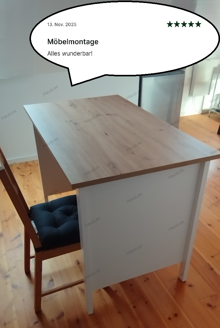 Küchentisch Julina - Montage durch HausLex. Moderne Kücheninsel mit kratzfester Arbeitsplatte - fachgerecht montiert.